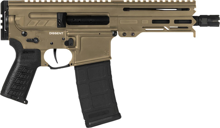  CMMG 55A938FCT Dissent  5.56x45mm NATO 30+1 6.50", Coyote Tan Cerakote Rec, OEM Grip, Picatinny Buffer Adapter, Zeroed Drop-In Single Stage Trigger 