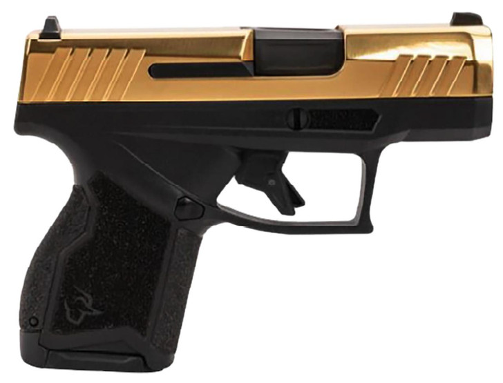  Taurus 1-GX4M931-10G GX4  Micro-Compact Frame 9mm Luger 10+1 3.06" Satin Black DLC Stainless Steel Barrel, Gold PVD Serrated Alloy Steel Slide,  Matte Black Stainless Steel Frame, Textured Grip 