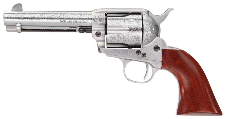 Taylors and Company Taylors & Company 550926 1873 Cattleman 45 Colt (LC) Caliber with 4.75" Barrel, 6rd Capacity Cylinder, Overall White Floral Engraved Finish Steel & Walnut Grip 