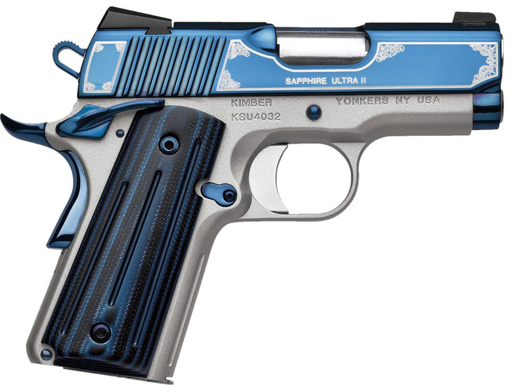 KIMBER MFG.,INC Kimber Mfg, Inc 3200273 Ultra II  9mm Luger 8+1 3" Stainless Match Grade Barrel, Engraved Sapphire Blue PVD Serrated Stainless Steel Slide, Satin Silver Aluminum Frame w/Beavertail, G10 Grip 