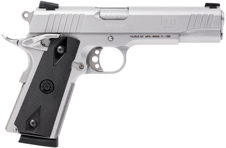  Taurus 1191109 1911  Full Size Frame 45 ACP 8+1 5" Matte Stainless Steel Barrel, Serrated Stainless Steel Slide, Matte Stainless Steel Frame w/Beavertail, Black Checkered Polymer Grip, Right Hand 