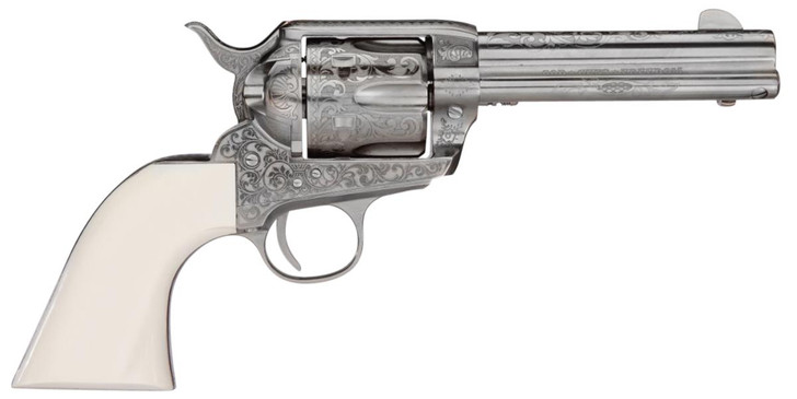 Taylors and Company Taylors & Company 200057 1873 Cattleman Outlaw Legacy 45 Colt (LC) Caliber with 4.75" Barrel, 6rd Capacity Cylinder, Overall Nickel Engraved Finish Steel & Ivory Synthetic Grip 