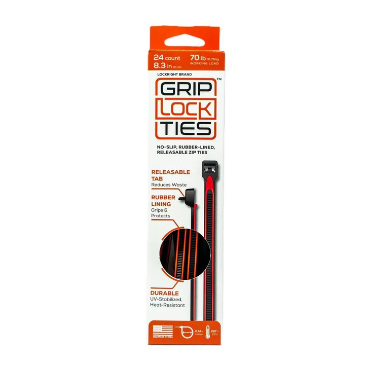 GRIP LOCK TIES Zip Ties 8in Releasable Black / Red 24pk 