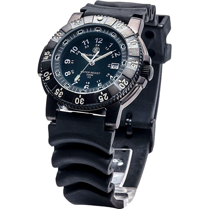  Smith & Wesson Diver Watch, Tritium, 45 mm, Black Rubber/Nylon Strap 