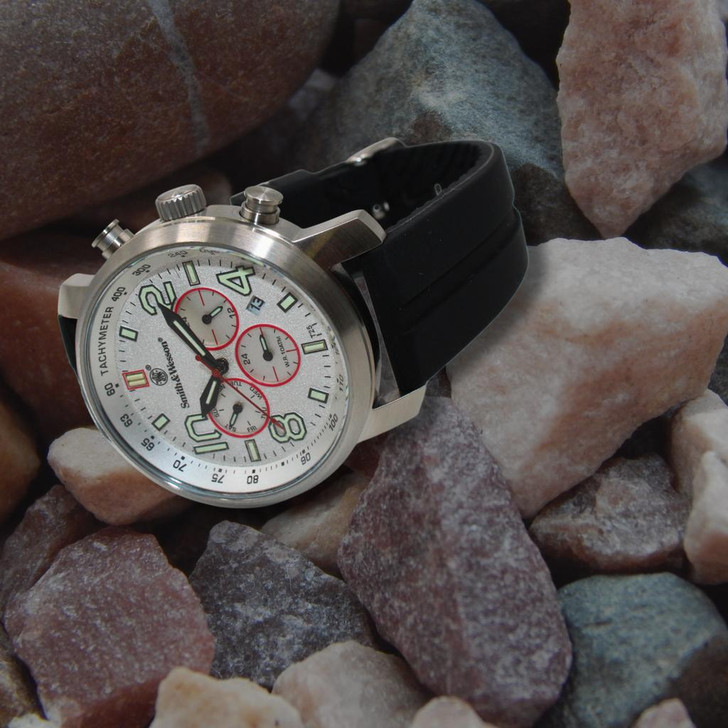  Smith & Wesson White Tritium Chronograph red, Silicone Strap 