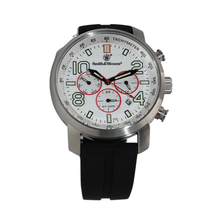  Smith & Wesson White Tritium Chronograph red, Silicone Strap 