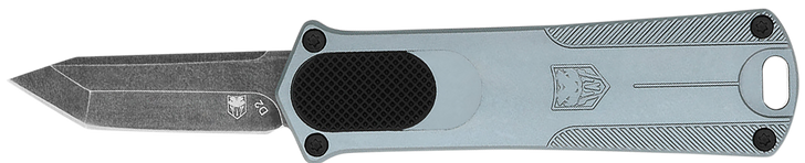 CobraTec Knives CALI952GRYTNS California 952 *CA Compliant 1.75" OTF Tanto Plain Black Stonewashed D2 Steel Blade, 3" Gray Anodized Aluminum Handle