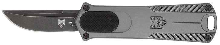 CobraTec Knives CALI952GRYDNS California 952 *CA Compliant 1.75" OTF Drop Point Plain Black Stonewashed D2 Steel Blade, 3" Gray Anodized Aluminum Handle