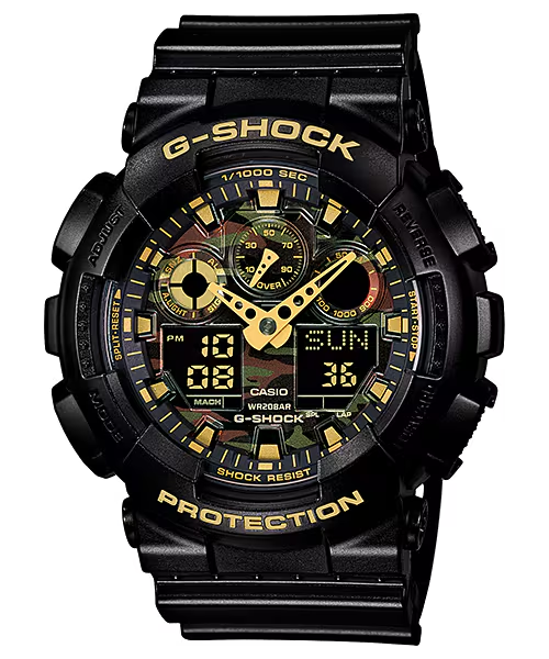 Casio G-Shock GA100CF-1A9 Tactical Watch – Black Camo Dial, Analog-Digital, 200M Water Resistant