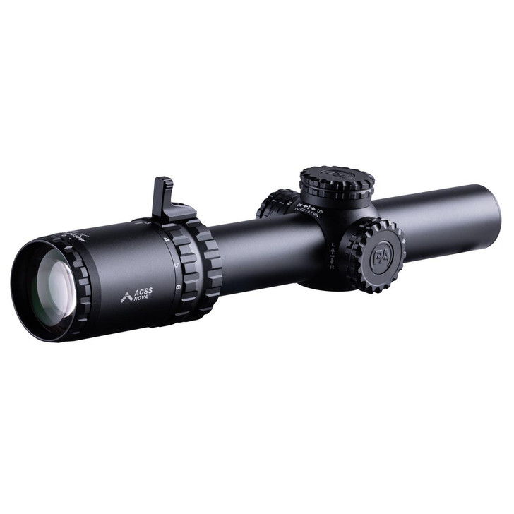  Primary Arms SLx Gen IV Rifle Scope 24MM Objective 1-6X Magnification 30mm Main Tube Second Focal Plane Green Illuminated ACSS NOVA Fiber Wire Reticle .1 MRAD Black 