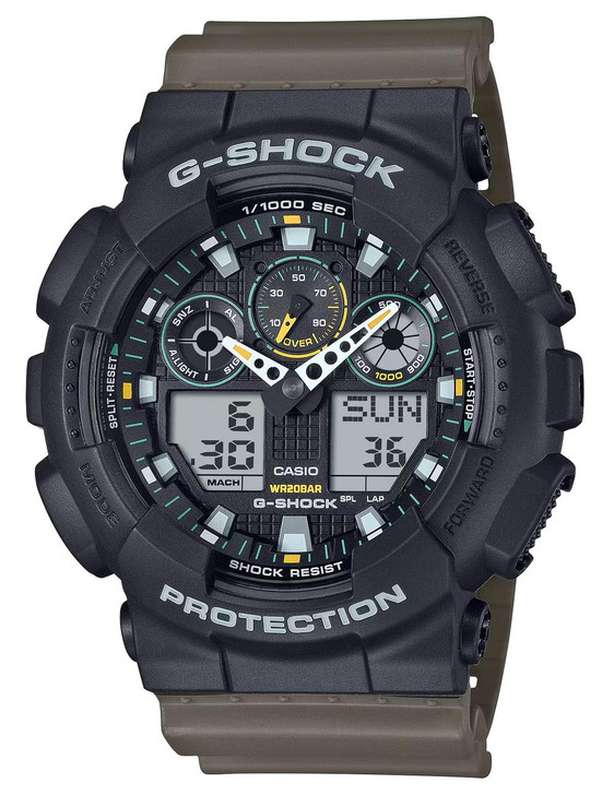 G-SHOCK/VLC DISTRIBUTION Casio GA100TU1A3CR Analog-Digital Watch — Green, 200M Water Resistance 