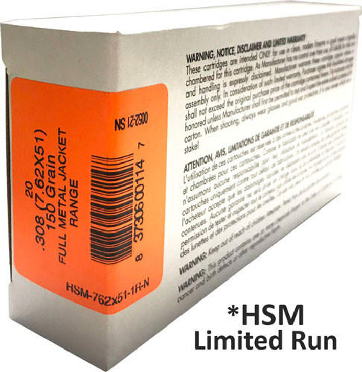 HSM Ammo Hsm 308win 150gr Fmj - 20rd 25bx/cs