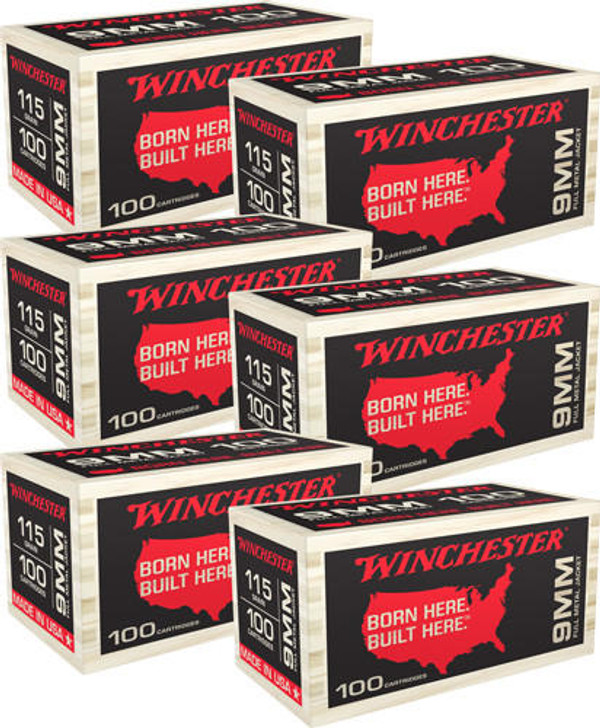 Winchester Usa 9mm 600rd Case - 115gr Fmj Wooden Box 6/100pk