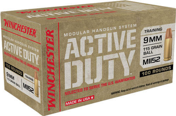 Winchester Active Duty 9mm Lug - 115gr Fmj-fn 100rd 5bx/cs