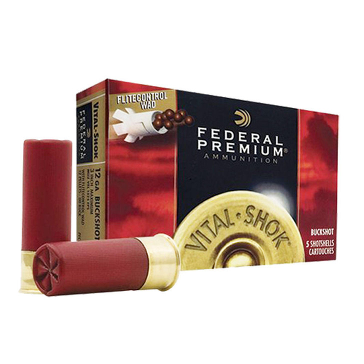 Federal Ammunition Vital Shok Shotshells - 00 Buck, 12 Ga, 1325 Fps, 2-3/4, 5/bx, Flitecontrol Wad