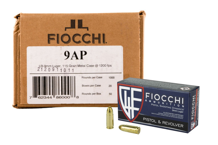 Fiocchi 9mm 115gr FMJ 1,000 Round Case
