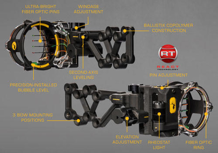  Trophy Ridge Bow Sight React - H4 4-pin .019 Rh Black 