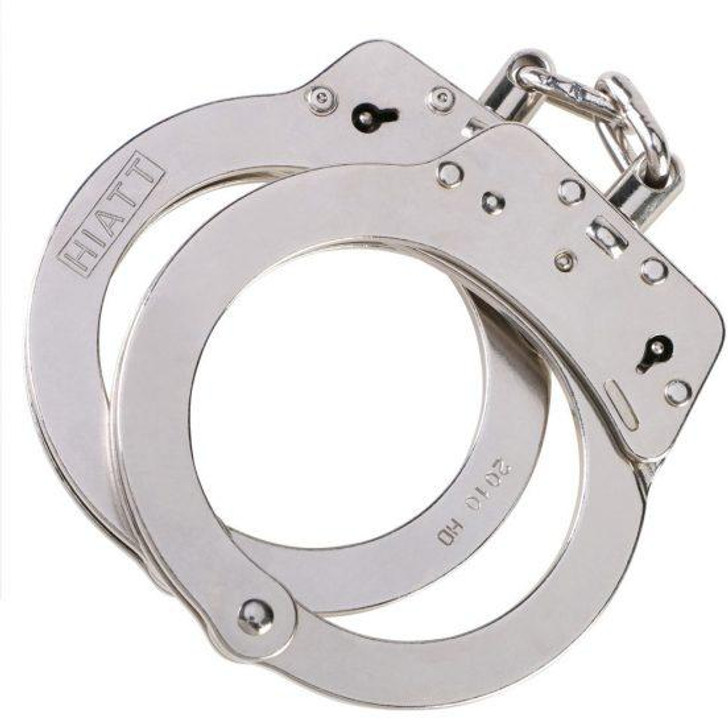 Hiatt Nickel Chain Handcuffs With Double Key Hole 