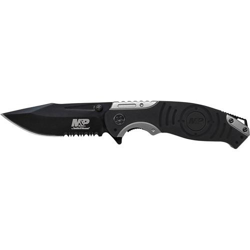 Smith & Wesson Liner Lock, 8cr13mov Drop Point Blade, Thumb Knobs, Index Flipper, Black/grey Handle 