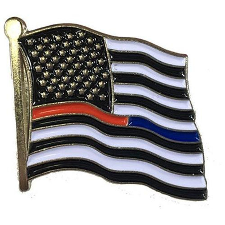 Thin Blue Line Dual American Flag Pin 