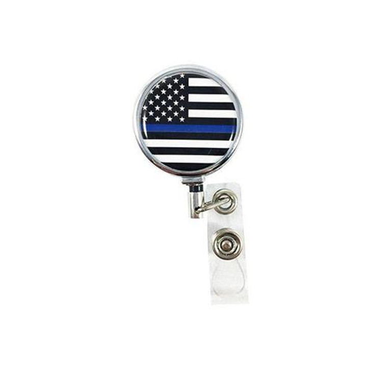 Thin Blue Line Badge Reel - Thin Blue Line American Flag 