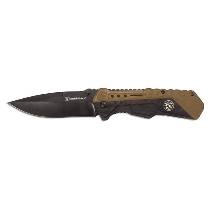 S&w Knife Black/fde Spring Ast - 3.5" Black Blade Rub/alum