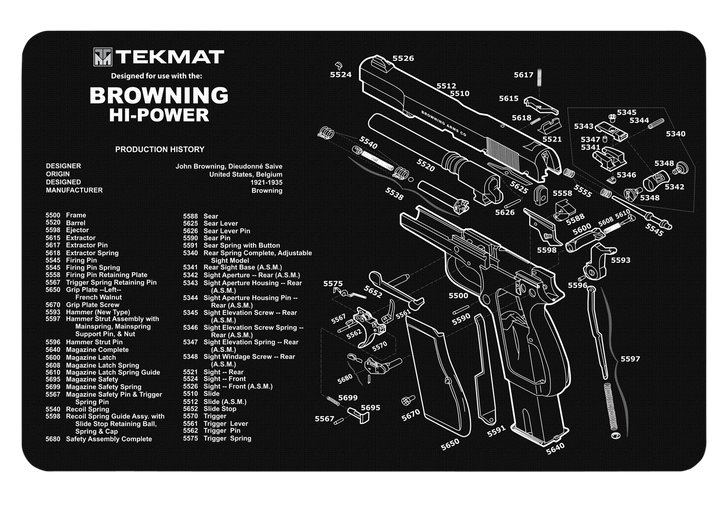 Tekmat Armorers Bench Mat - 11"x17" Browning Hi-power