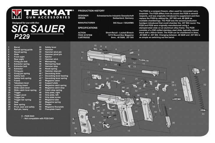Tekmat Armorers Bench Mat - 11"x17" Sig Sauer 229 Pistol