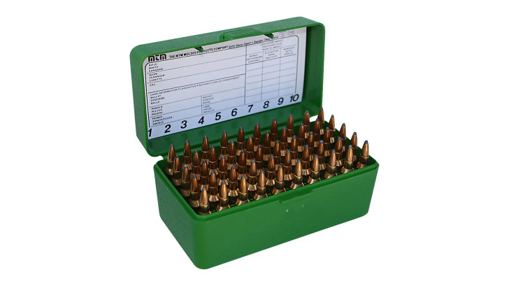 Mtm Ammo Box .22/6mm Ppc & Br - 50-rounds Flip Top Style Green