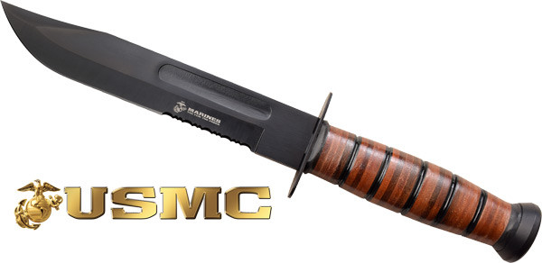 Mc Usmc 7" Bowie Blade W/ - Leather Sheath