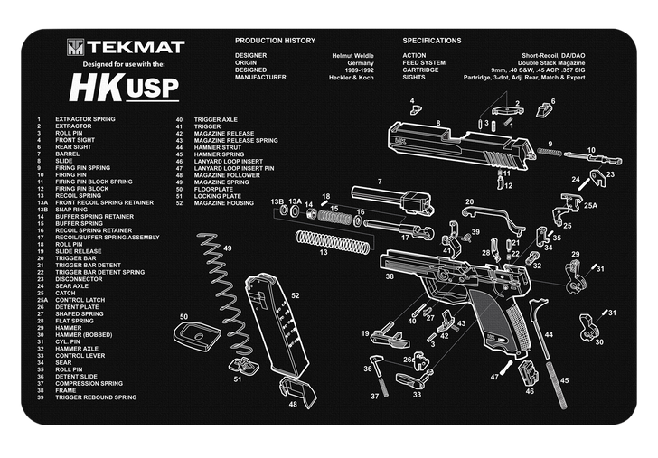 Tekmat Armorers Bench Mat - 11"x17" Heckler & Koch Usp