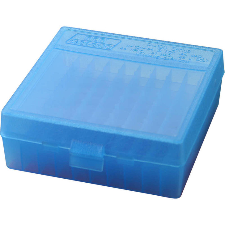 MTM Case-Gard P-100 Series X-large Handgun Ammo Box - 100 Round - Clear Blue 