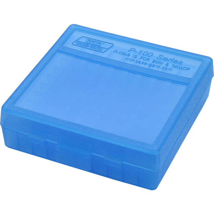 MTM Case-Gard Handgun Ammo Box - Clear Blue, 9mm Luger, 100/rd 