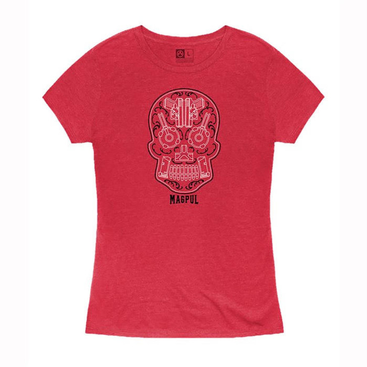 Magpul Women's Sugar Skull Blend T-shirt Sm Red Heather 