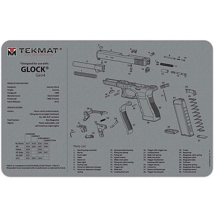 Tek Mat Ultra 20 Gun Cleaning Mat For Glock Gen4 Grey 