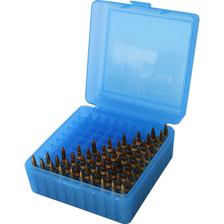 MTM Case-Gard Rm-100 Series Medium Rifle Ammo Box - 100 Round - Clear Blue 