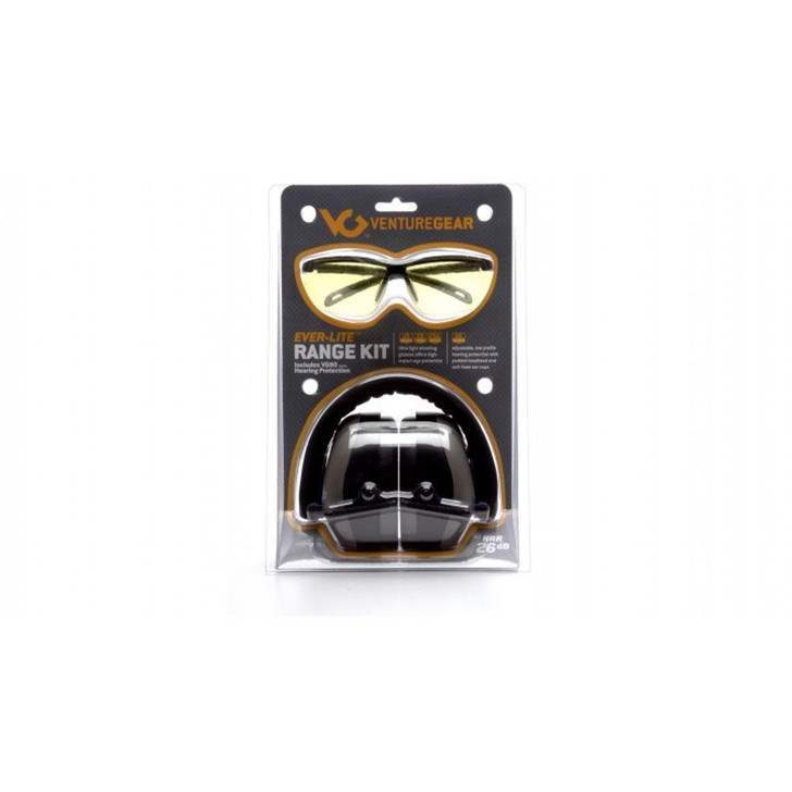 PYRAMEX SAFETY PRODUCTS Ever-lite Range Kit - Earmuff & Ever-lite Safety Glasses, Black Frame, Amber Lens 