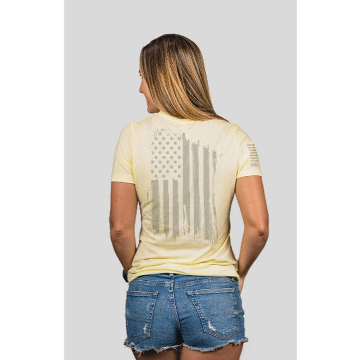 Nine Line Apparel Seasonal Women's Relaxed Fit T-shirt - America, Pale Yellow, 2xl 