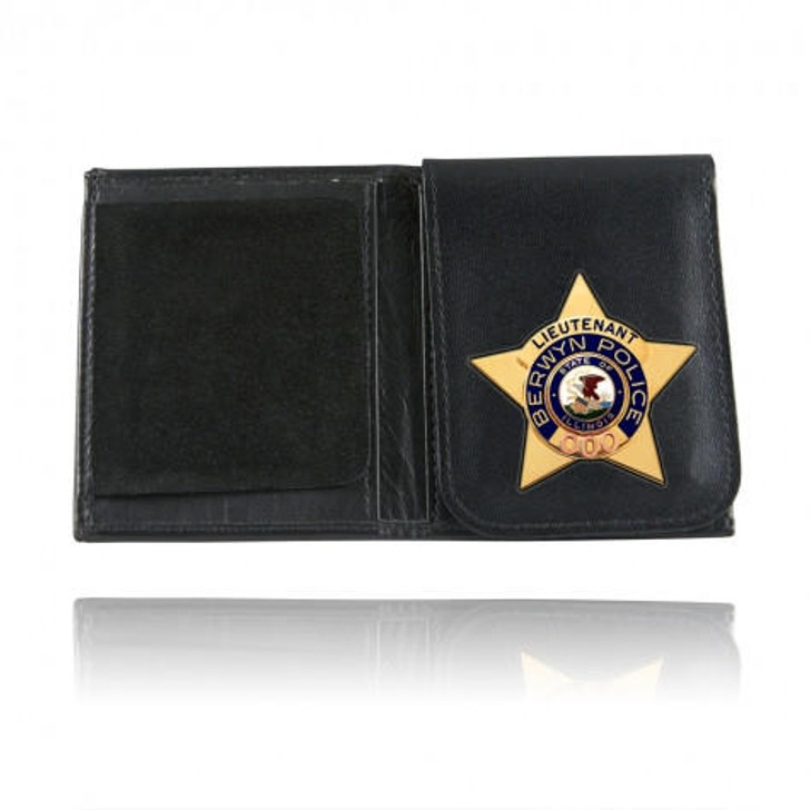 Boston Leather Book Style Badge Case, Flip Out Badge Flap 