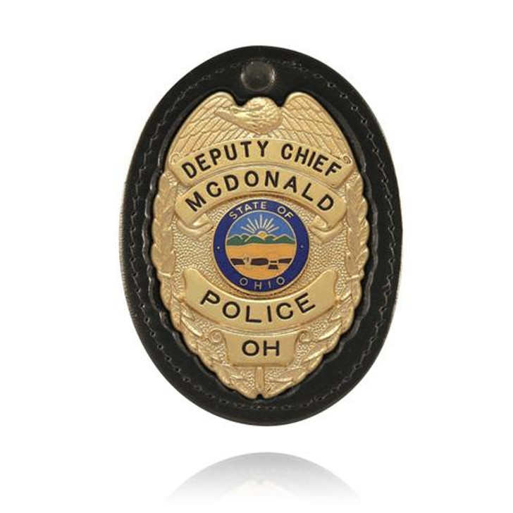 Boston Leather Oval Recessed Badge Holder With Clip 