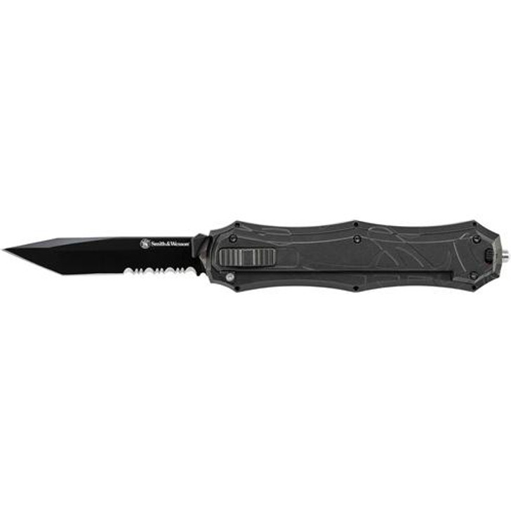 Smith & Wesson Otf Assist, Finger Actuator, Black 40% Serrated Tanto Blade Aus-8 Steel. No Ship Ca, Ny, Ma 