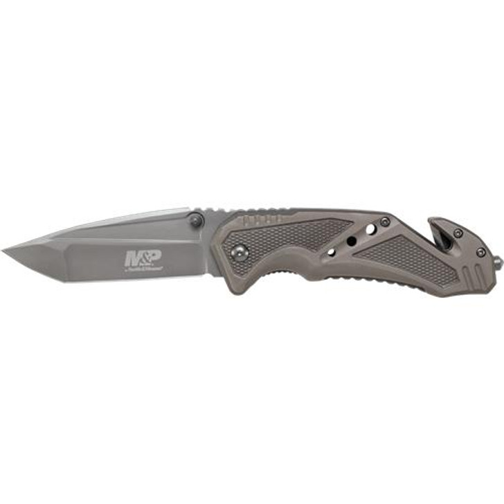 Smith & Wesson M&p Clip Folder, Liner Lock, Grey Blade And Grey Handle, Strap Cutter, Ceramic Glass Breaker 