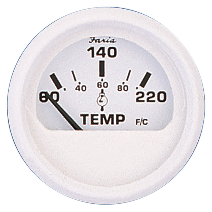 Faria Dress White 2" Cylinder Head Temperature Gauge (60 - 220° F)