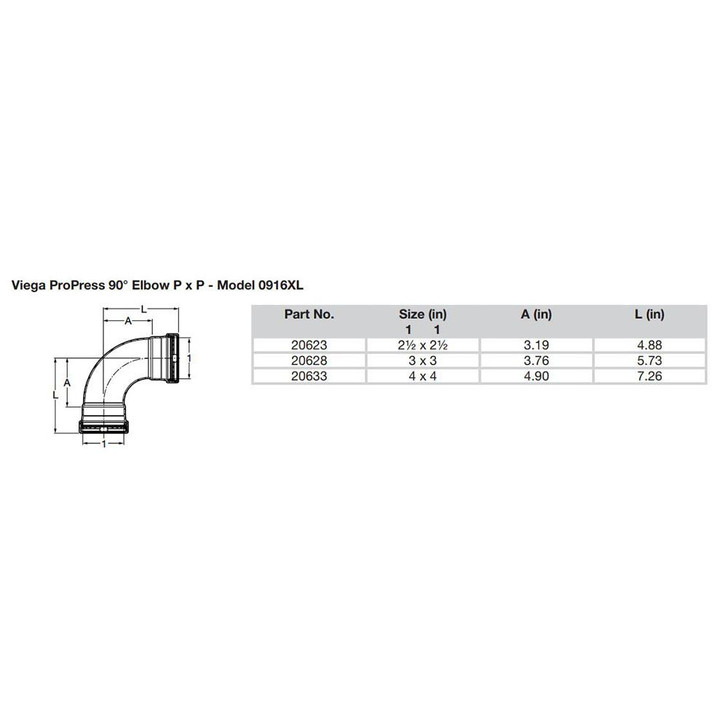  Viega ProPress 2-1/2" - 90° Copper Elbow - Double Press Connection - Smart Connect Technology 