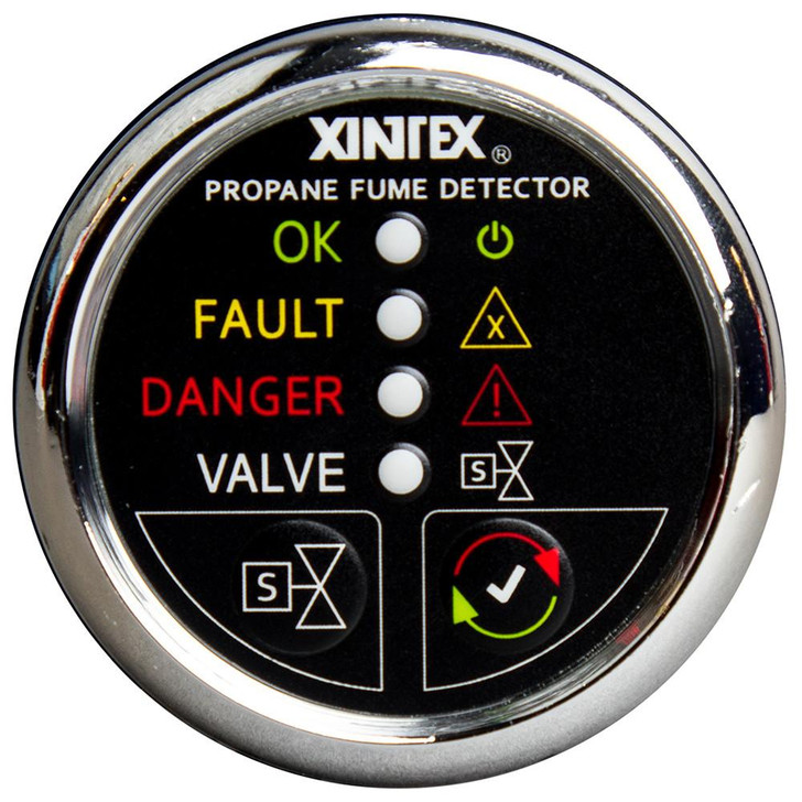  Fireboy-Xintex Propane Fume Detector w/Automatic Shut-Off & Plastic Sensor - No Solenoid Valve - Chrome Bezel Display 