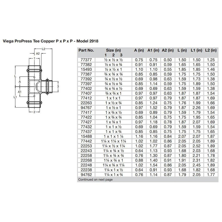  Viega ProPress 1-1/4" Copper Tee - Triple Press Connection - Smart Connect Technology 