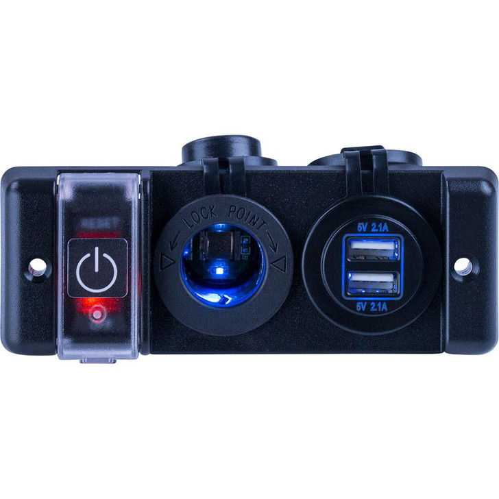  Sea-Dog Double USB & Power Socket Panel w/Breaker Switch 