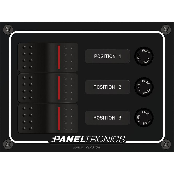  Paneltronics Waterproof Panel - DC 3-Position Illuminated Rocker Switch & Fuse 