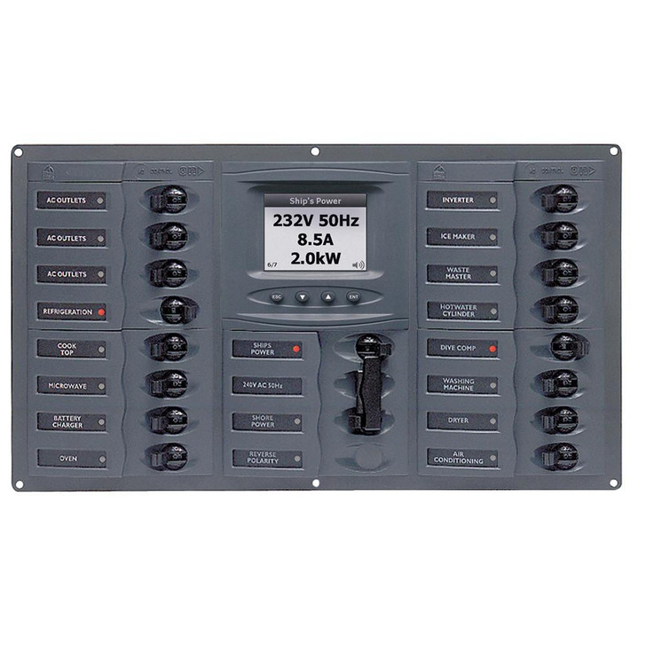 BEP Marine BEP AC Circuit Breaker Panel w/Digital Meters, 16SP 2DP AC120V ACSM Stainless Steel Horizontal 