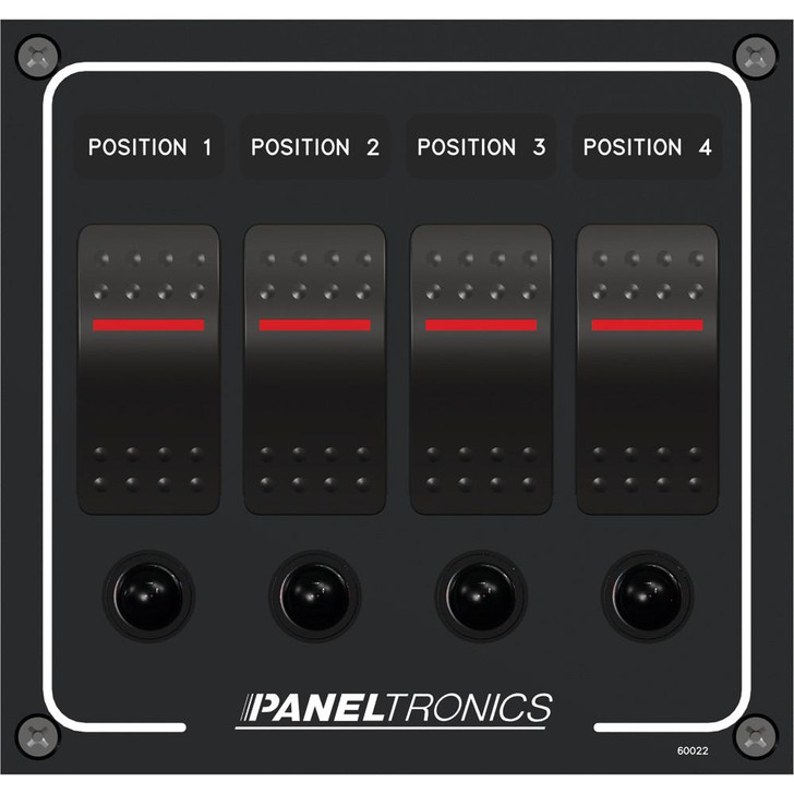  Paneltronics Waterproof Panel - DC 4-Position Illuminated Rocker Switch & Circuit Breaker 